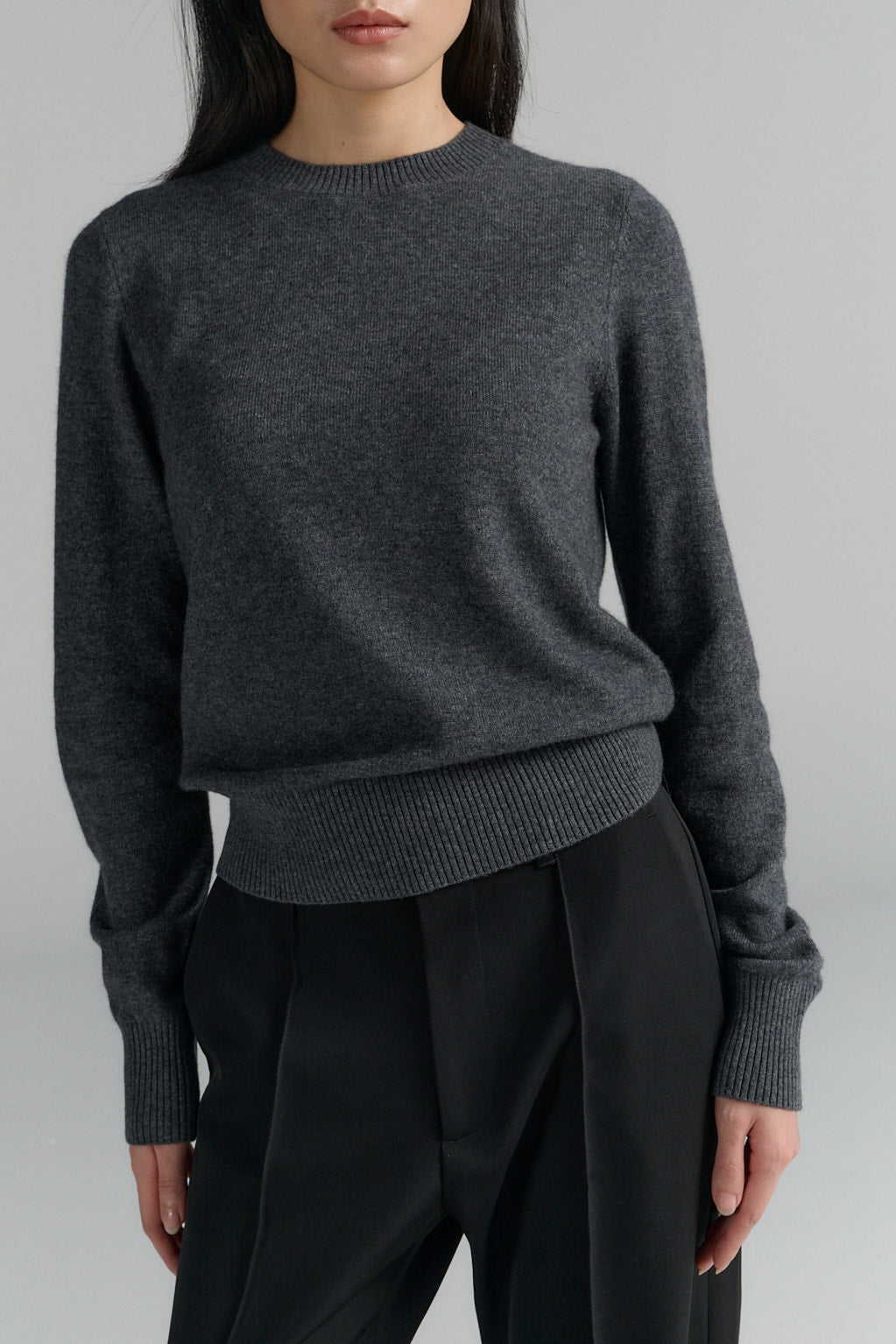 Rhea merino/cashmere crew neck grey melange