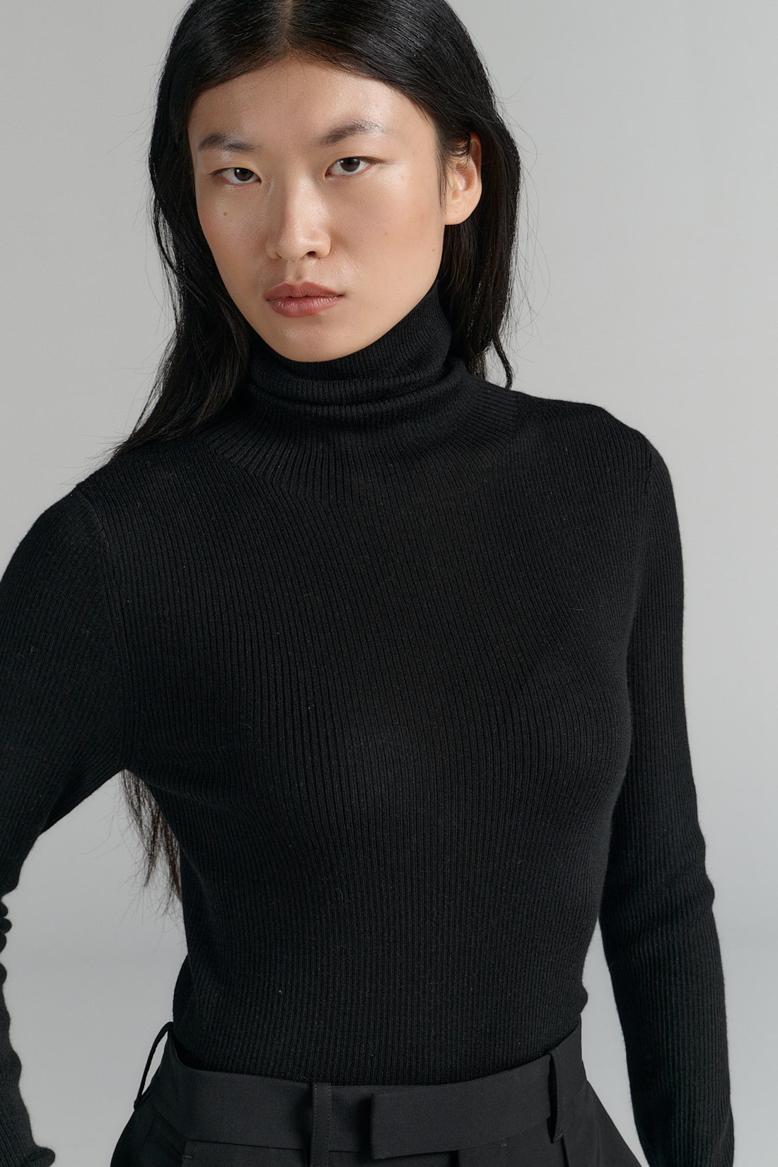 Rhea ribbed turtle neck black