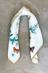 Silk scarf off-white/multi butterflies/white flowers