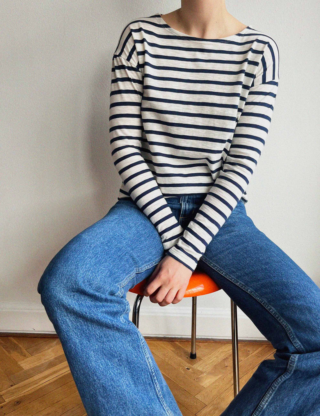 Dorrie long sleeve t-shirt navy/cream stripe