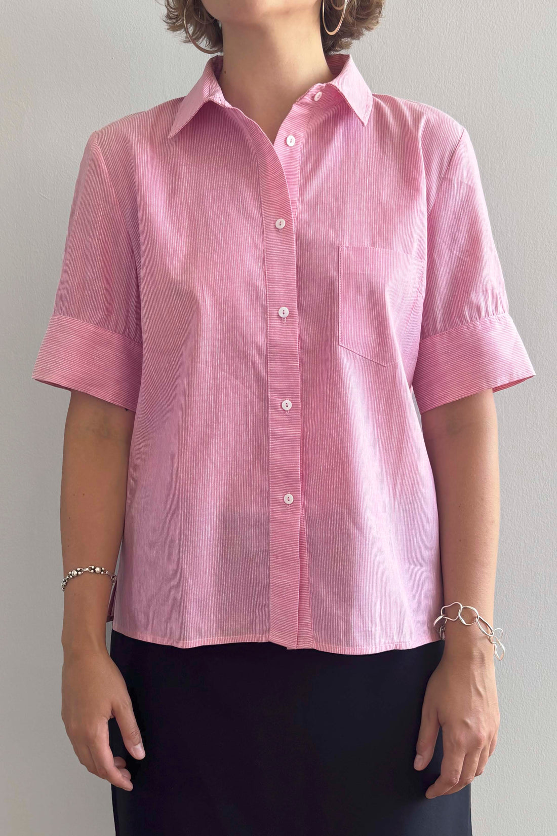 Laura short sleeve shirt pink/white stripes