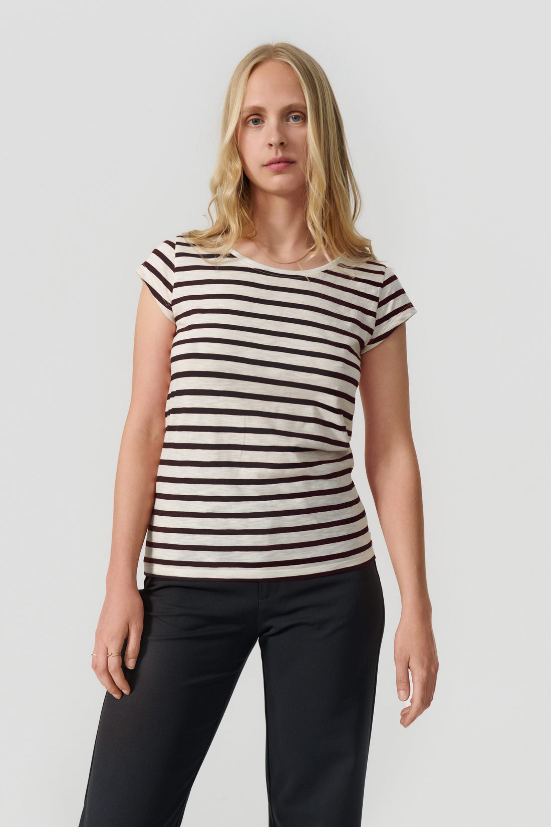 Liu short sleeve t-shirt cream/dark brown stripe