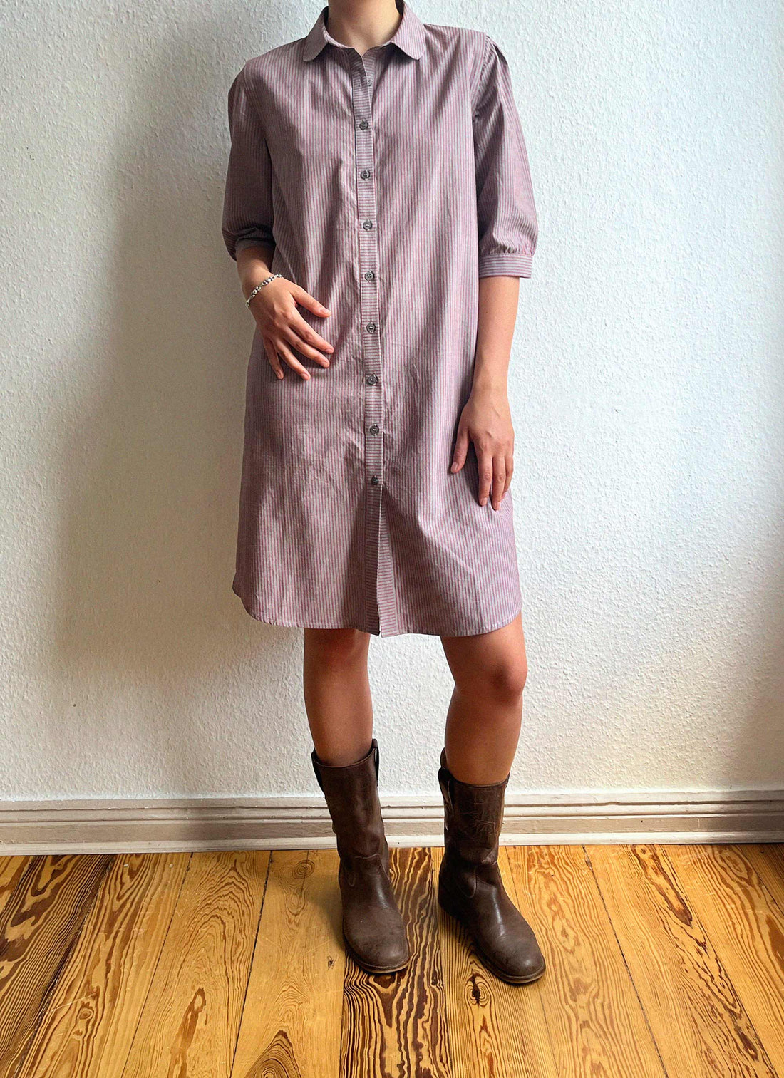 Rosa dress grey/red stripe