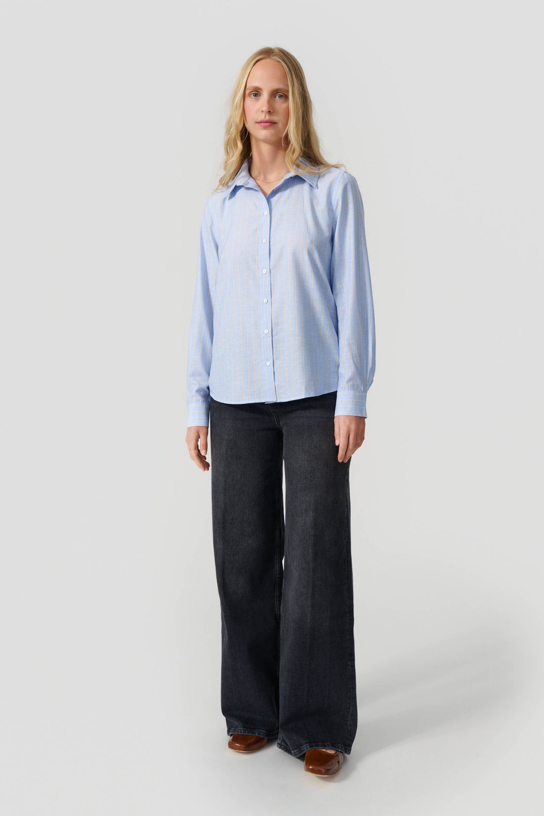 Lea shirt light blue/white ochre stripe