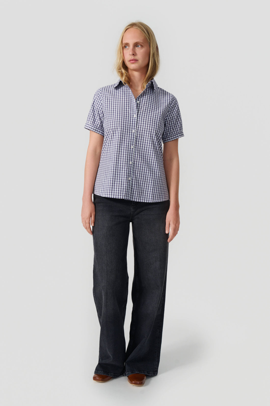 Olivia short sleeve shirt blue/white checks