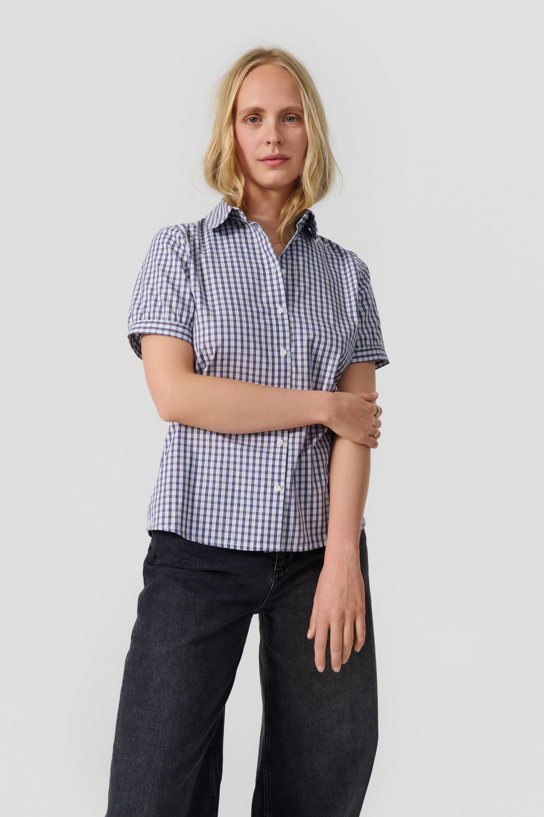 Olivia short sleeve shirt blue/white checks