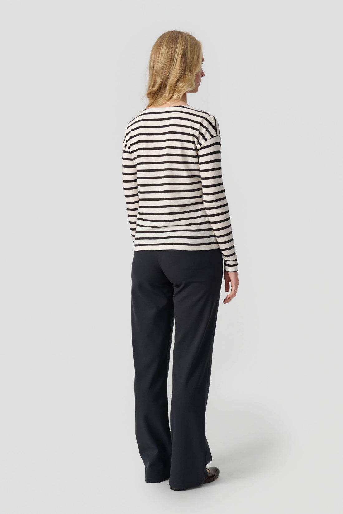 Dorrie long sleeve t-shirt cream/dark brown stripe