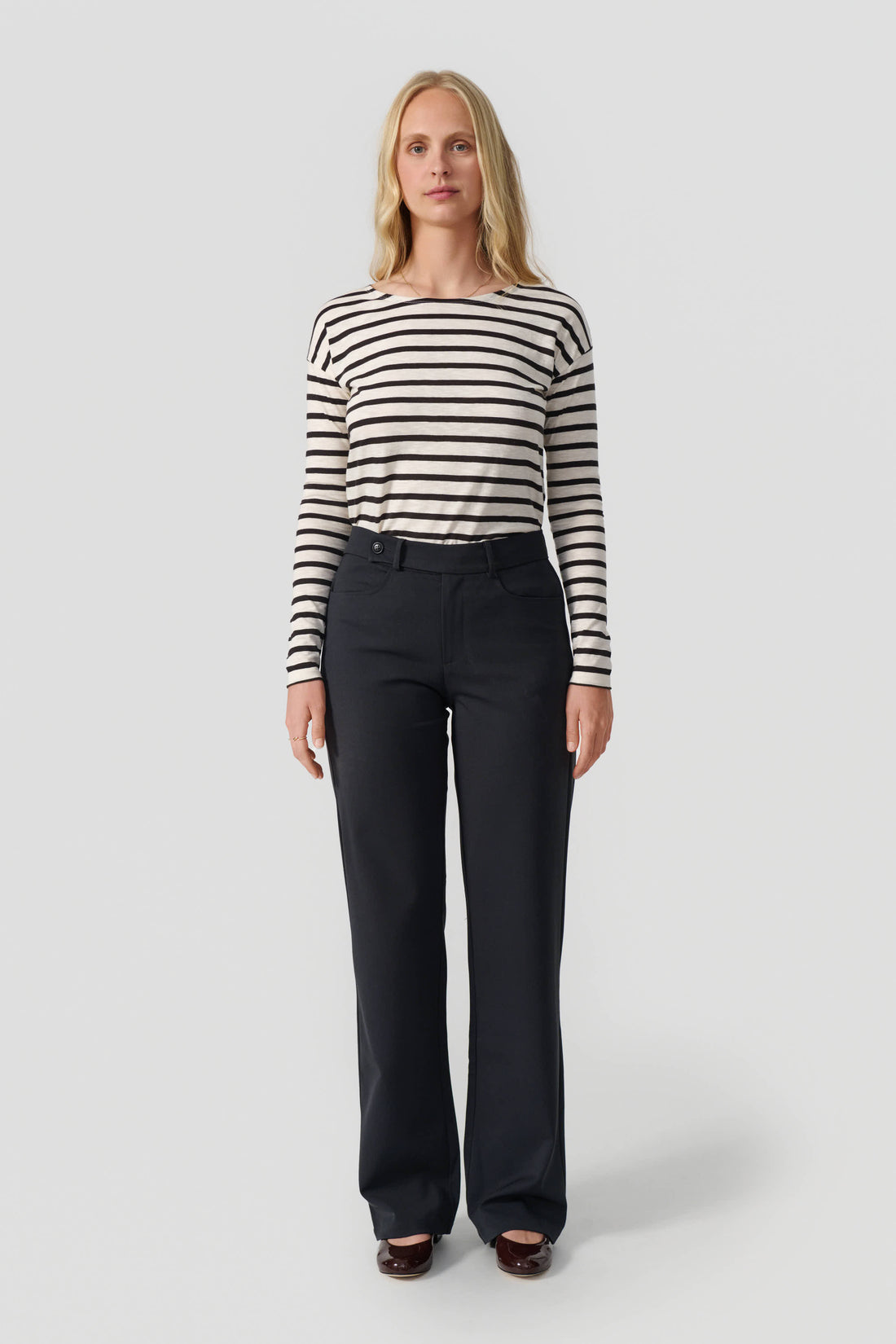 Dorrie long sleeve t-shirt cream/dark brown stripe