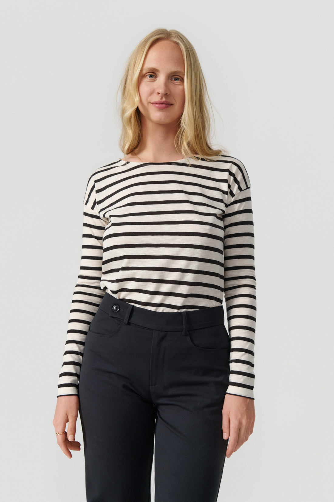 Dorrie long sleeve t-shirt cream/dark brown stripe