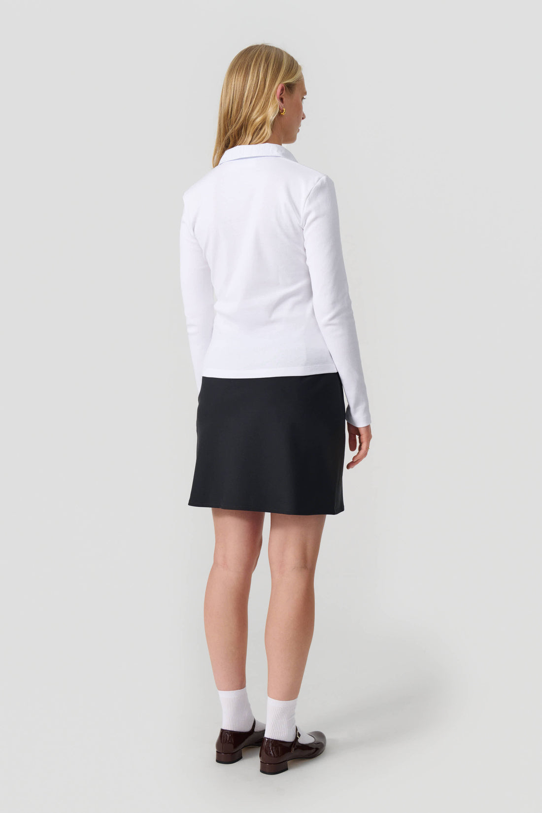 Cathrine polo white/navy stripe collar