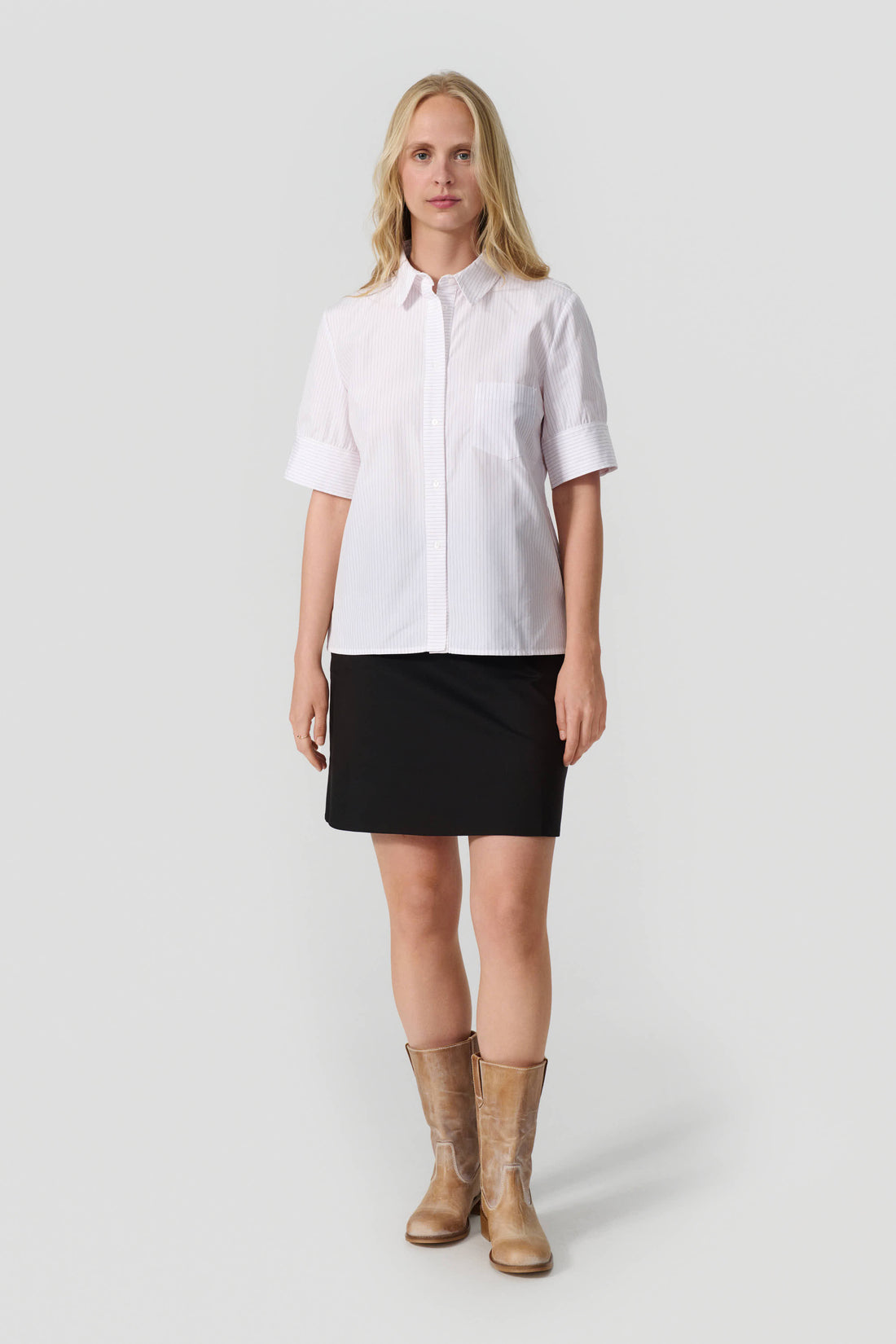 Laura short sleeve shirt white/red stripe