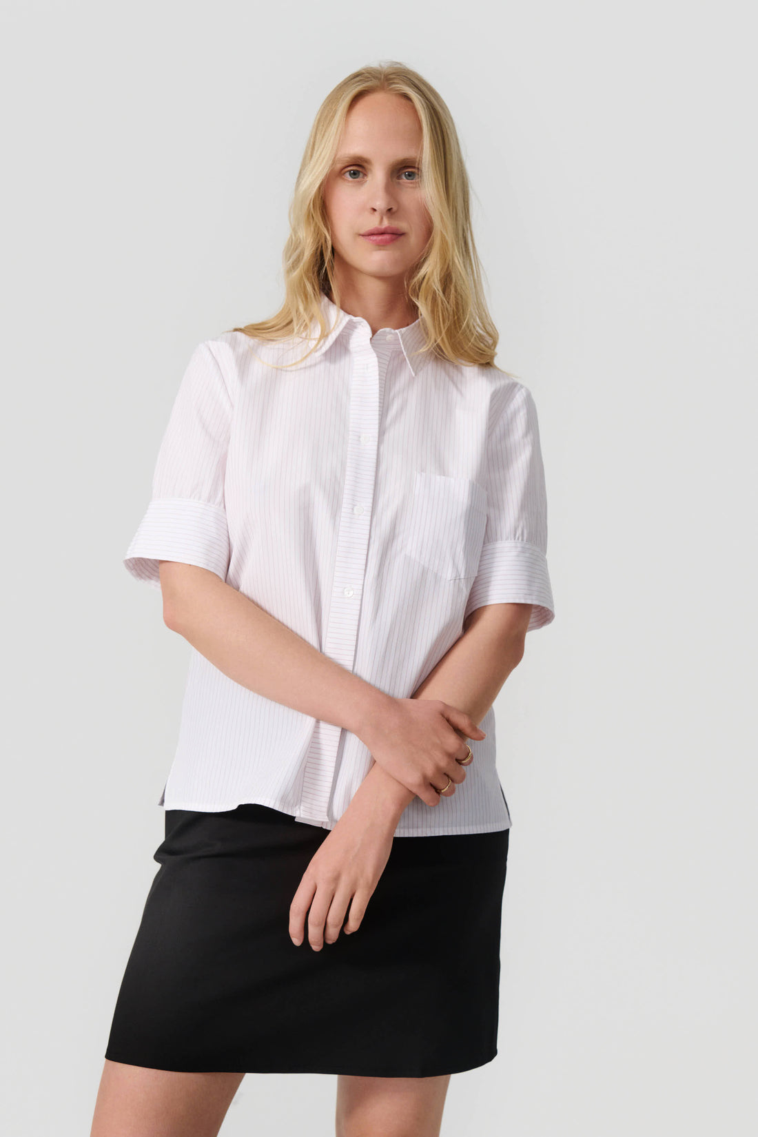 Laura short sleeve shirt white/red stripe