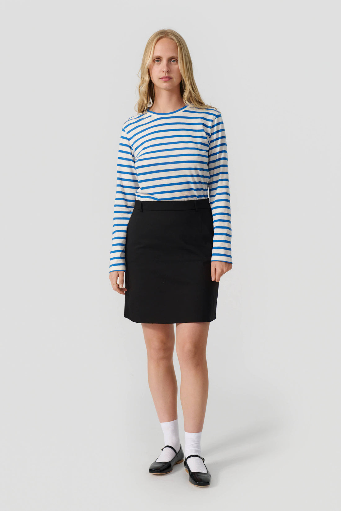 Sofia long sleeve t-shirt royal blue/cream stripe