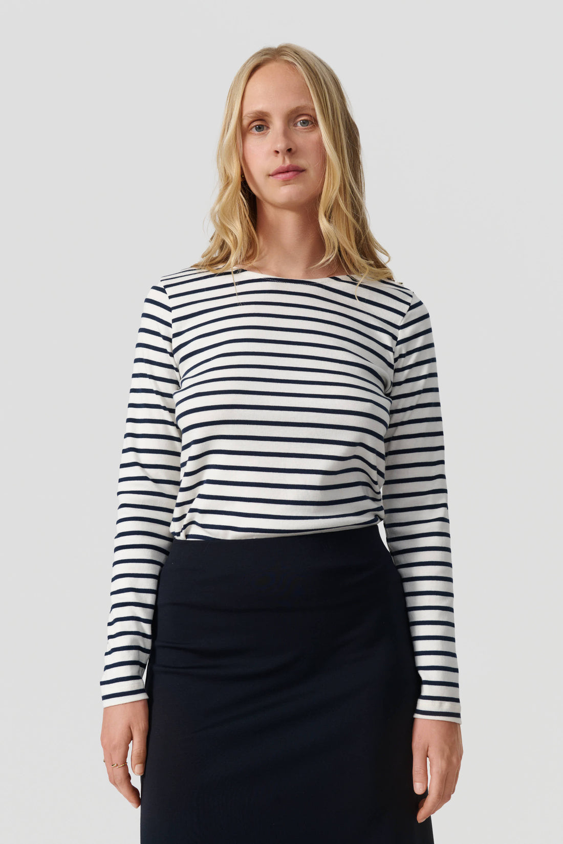 Marie long sleeve t-shirt off white/navy stripe