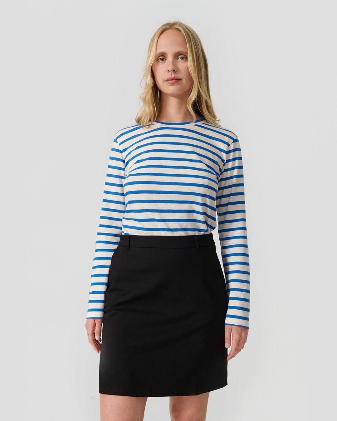 Sofia long sleeve t-shirt royal blue/cream stripe