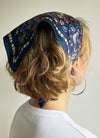 Silk scarf dark brown/blue/rose graphic tulip