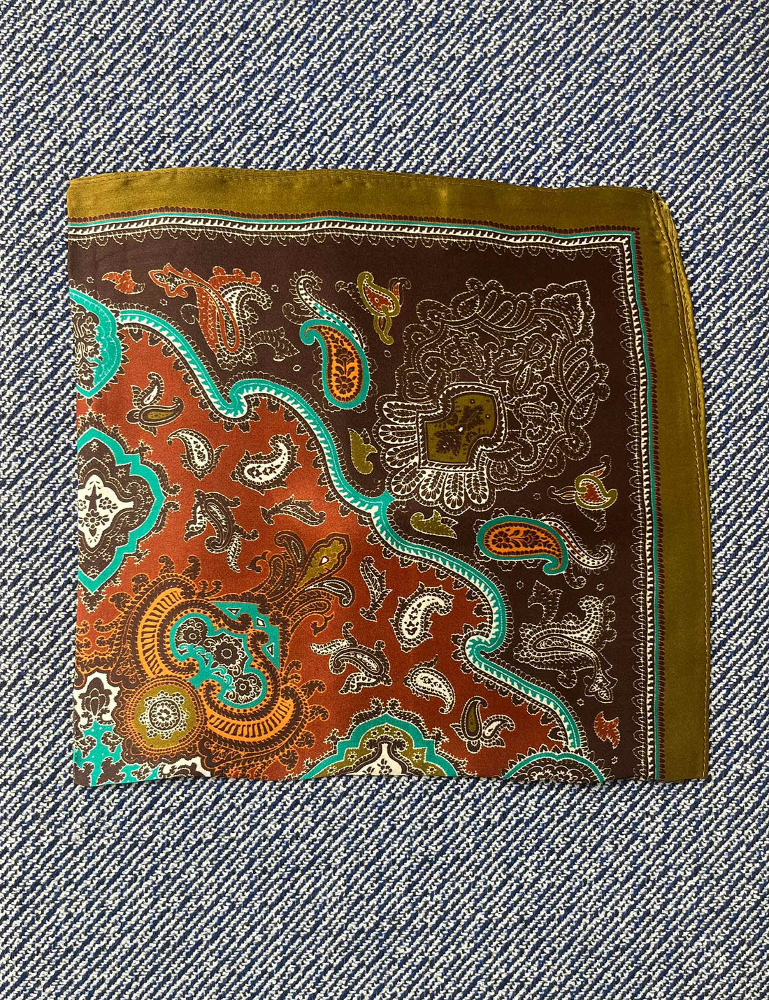 Silk scarf brown/rust/turquoise paisley