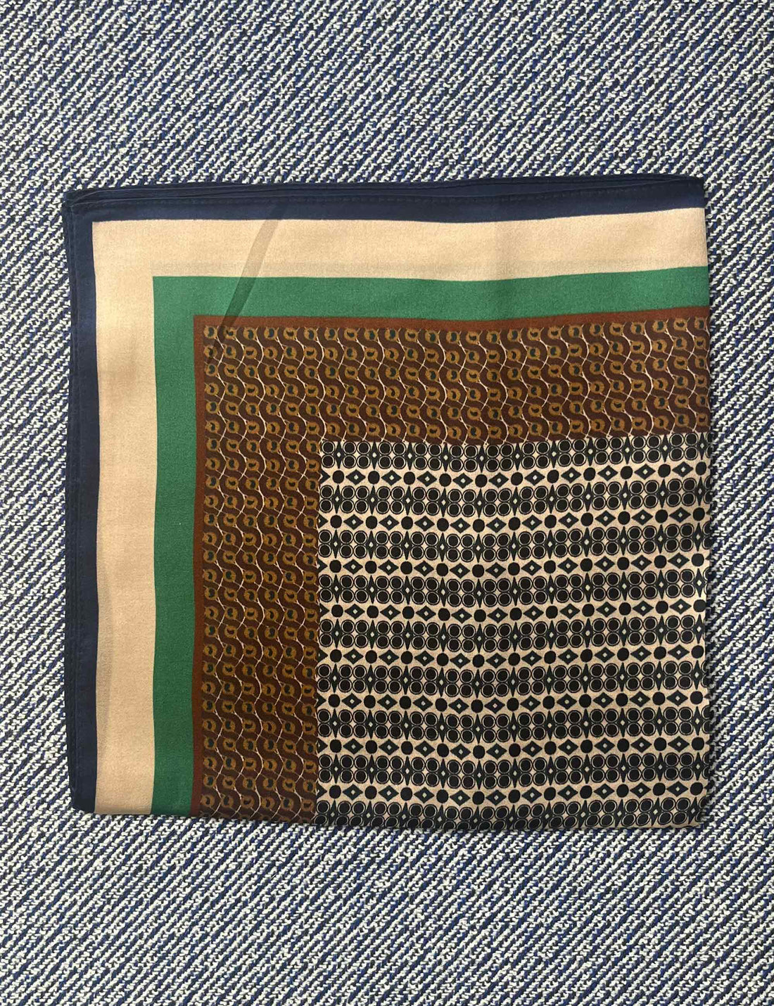 Silk scarf brown/camel/green graphic