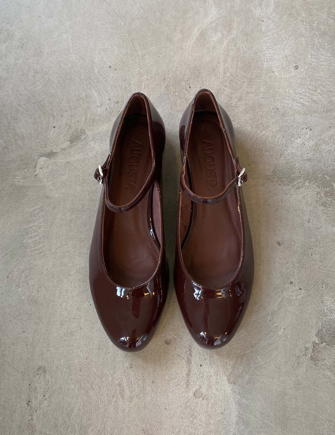 Emilia mary janes glossy chocolate patent leather