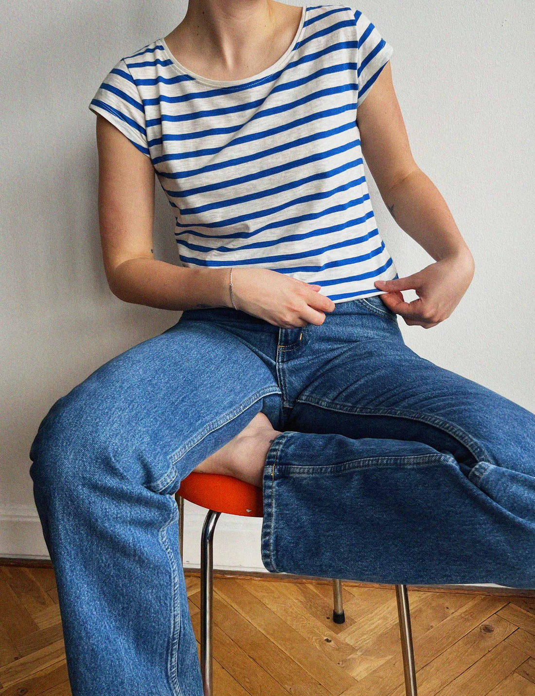 Liu short sleeve t-shirt royal blue/cream stripe