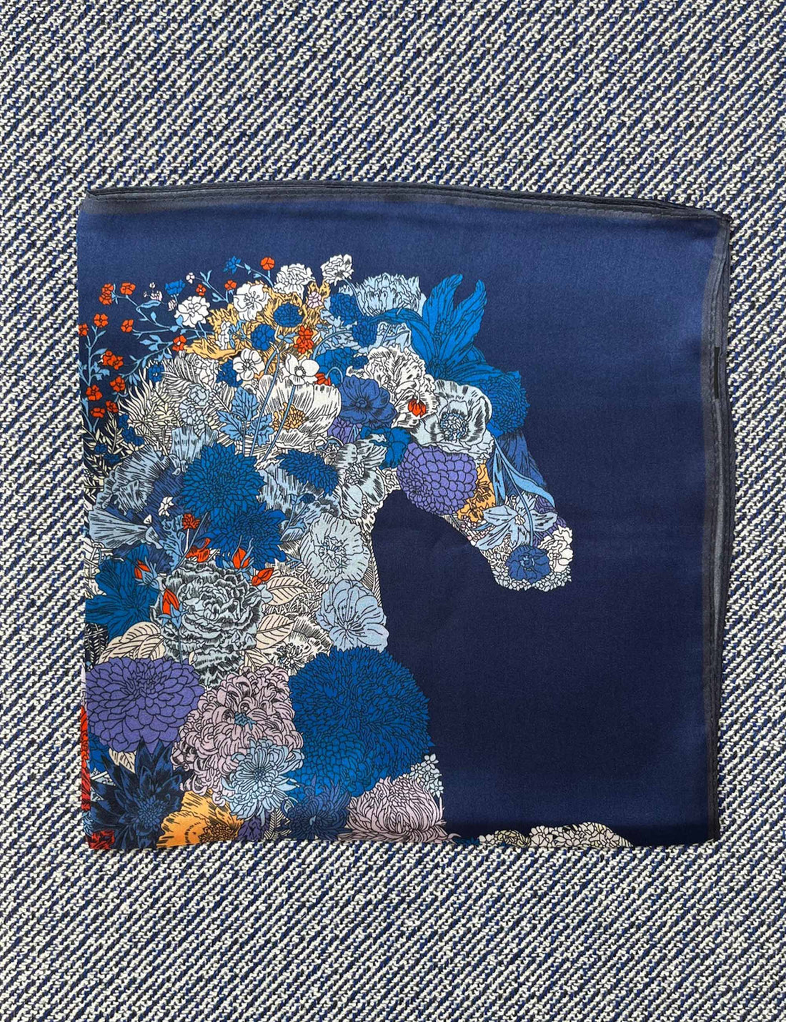 Silk scarf deep blue/bright multi flower
