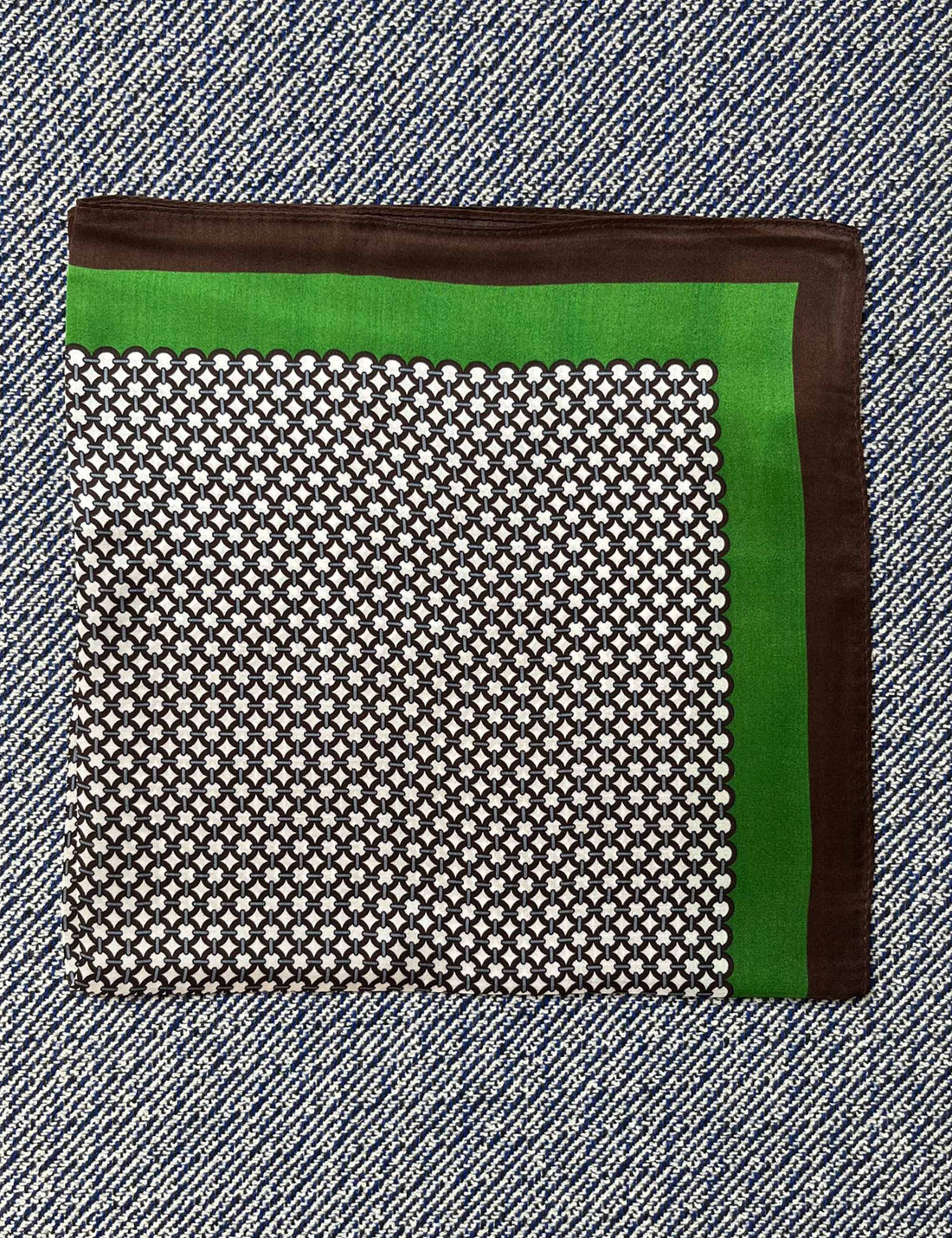 Silk scarf brown/green/white graphic print
