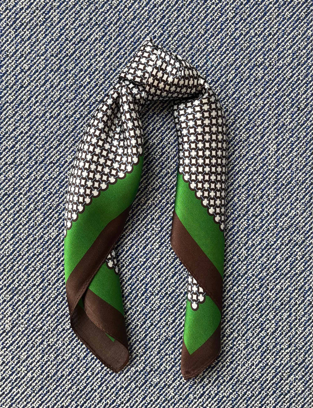Silk scarf brown/green/white graphic print