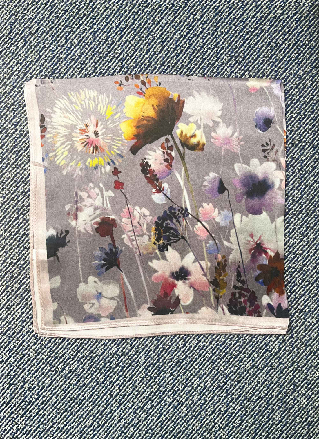 Silk scarf lavender multi flower