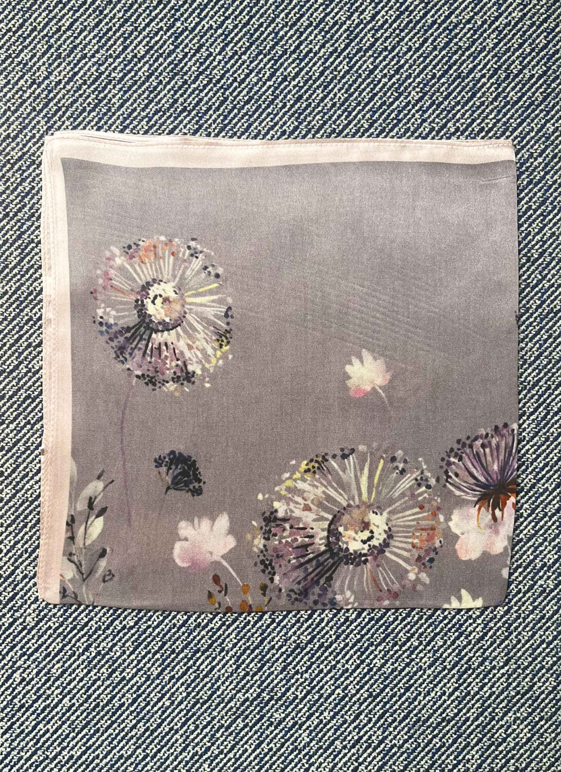 Silk scarf lavender multi flower