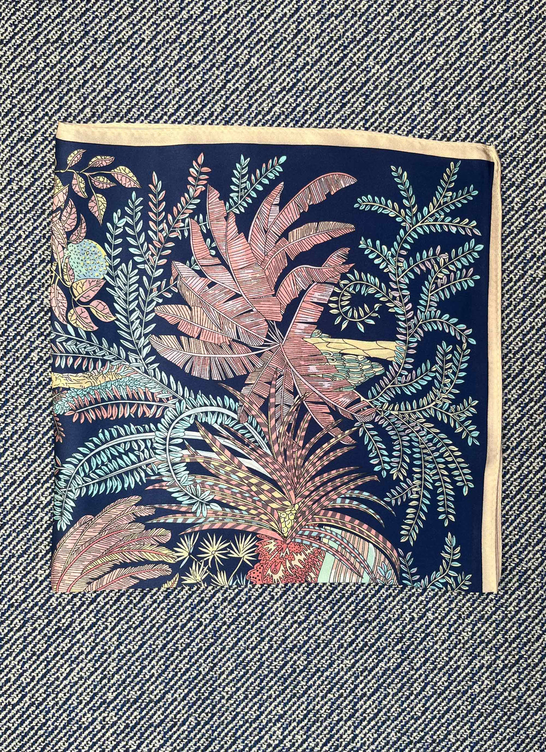Silk scarf dark blue/multi flower