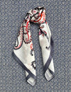 Silk scarf white multi flower/birds