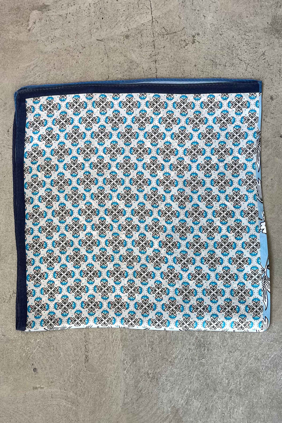 Silk scarf off white blue graphic flower
