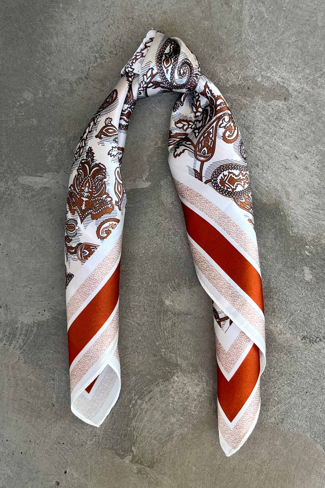 Silk scarf cream/rust paisley