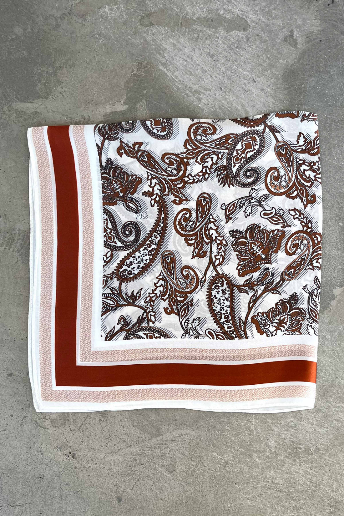 Silk scarf cream/rust paisley