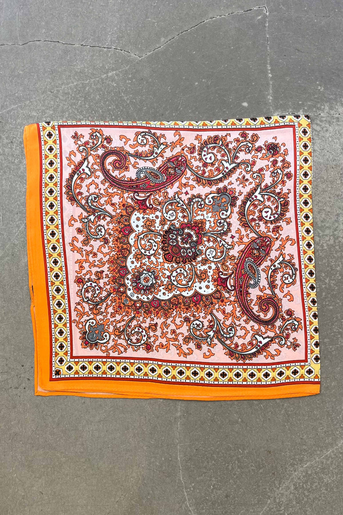 Silk scarf orange/yellow/nude paisley