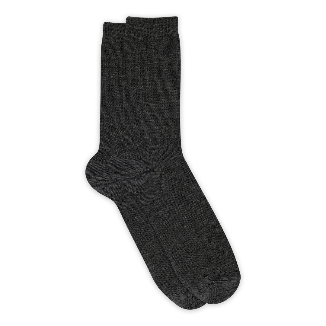 Fine wool rib socks dark grey melange