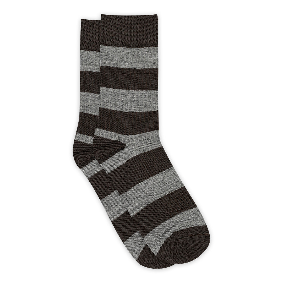 Regina wool rib socks dark brown/grey