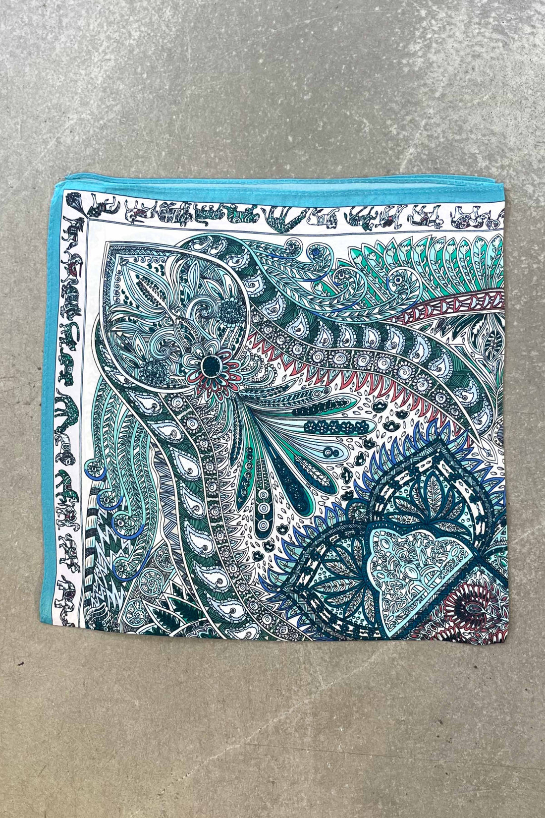 Silk scarf green/blue paisley