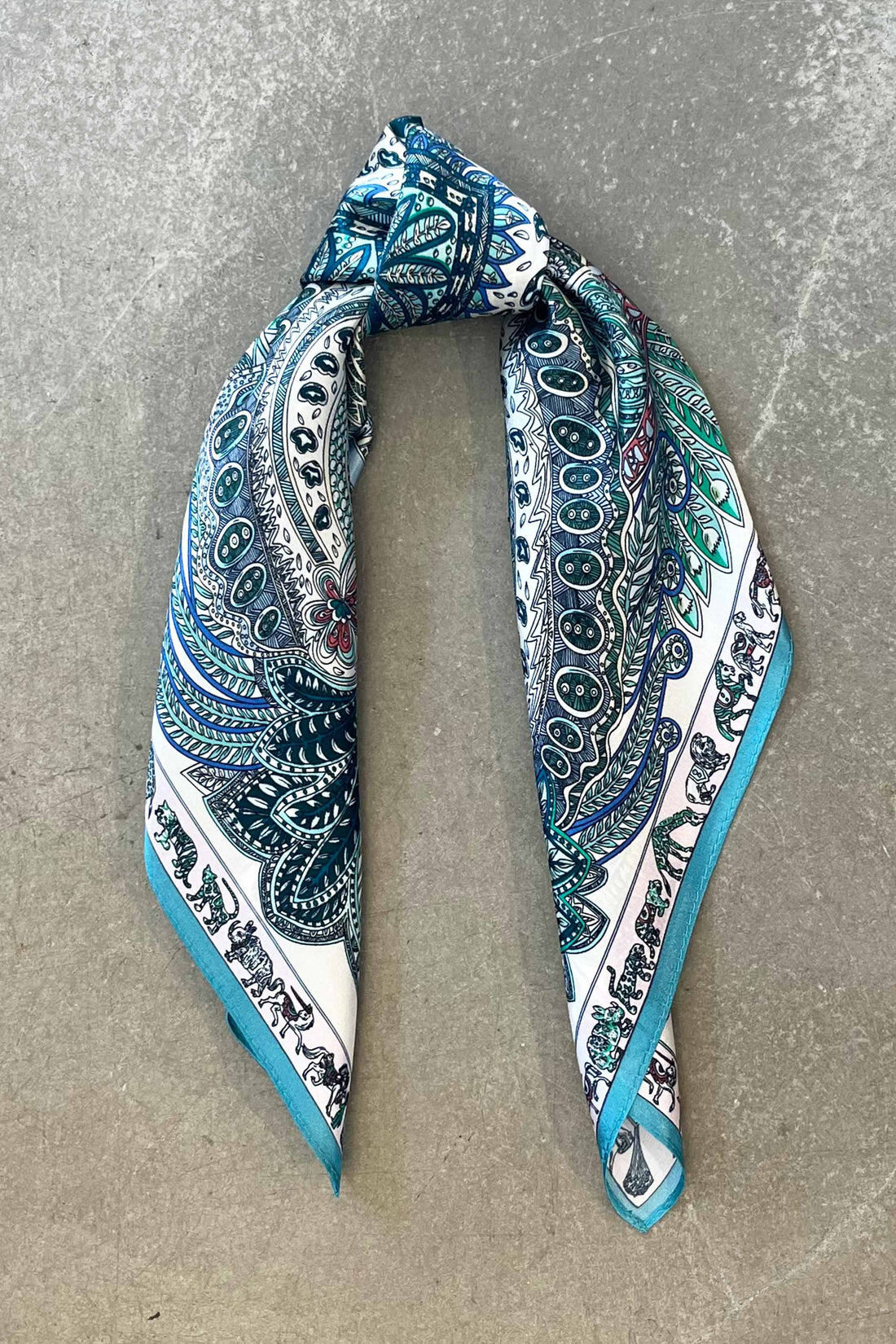 Silk scarf green/blue paisley