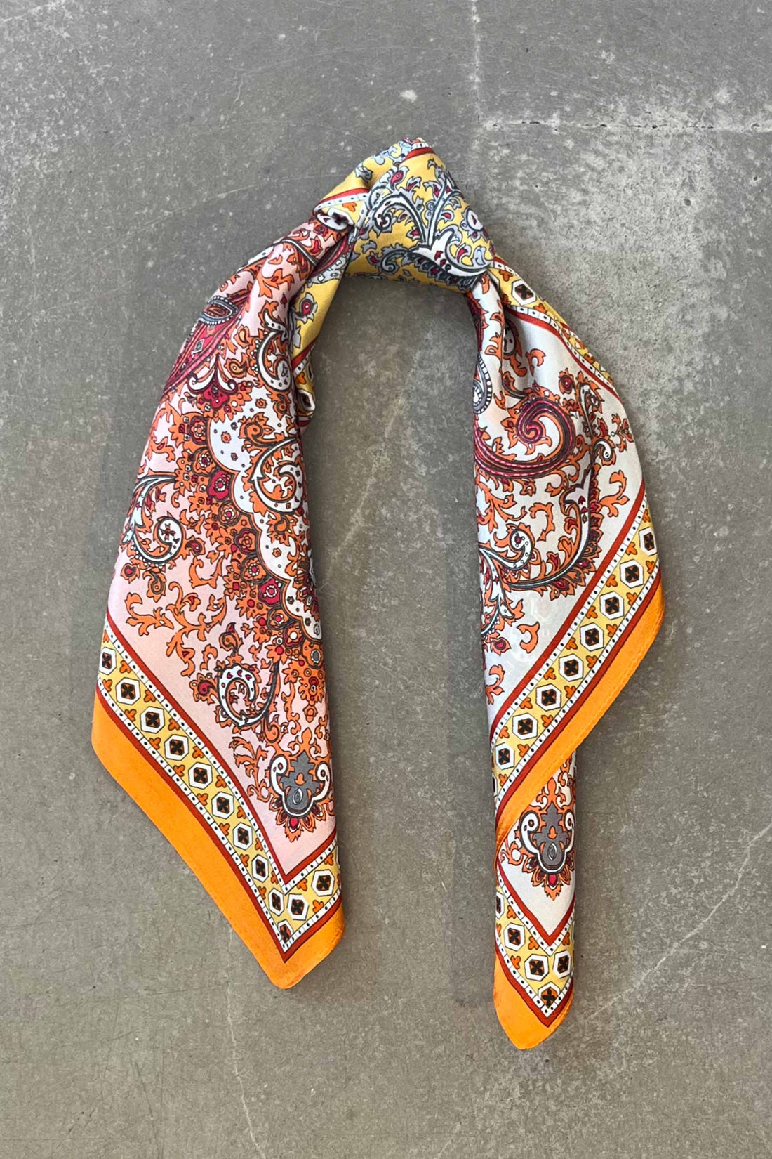 Silk scarf orange/yellow/nude paisley