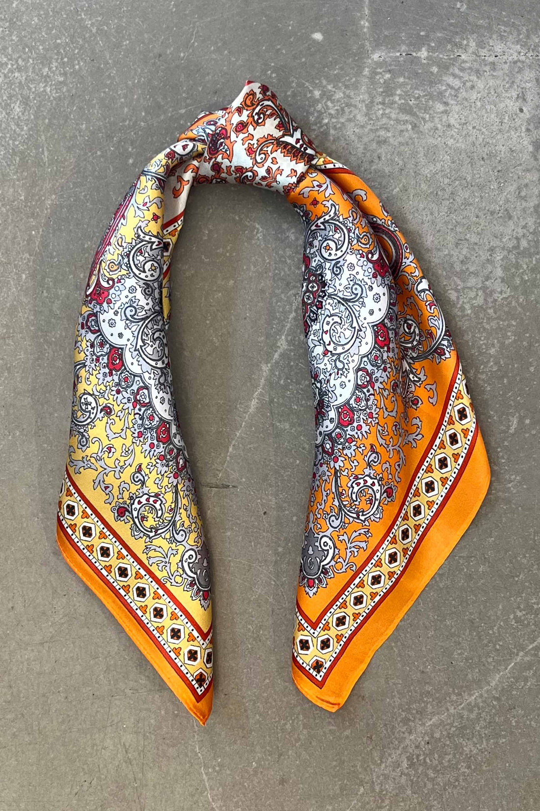 Silk scarf orange/yellow/nude paisley