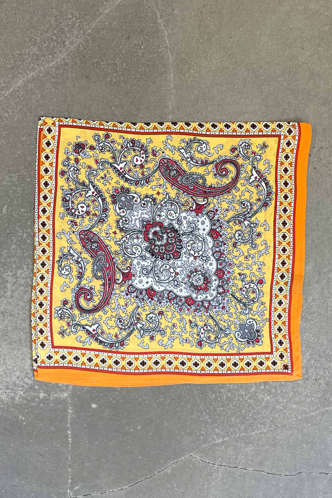 Silk scarf orange/yellow/nude paisley