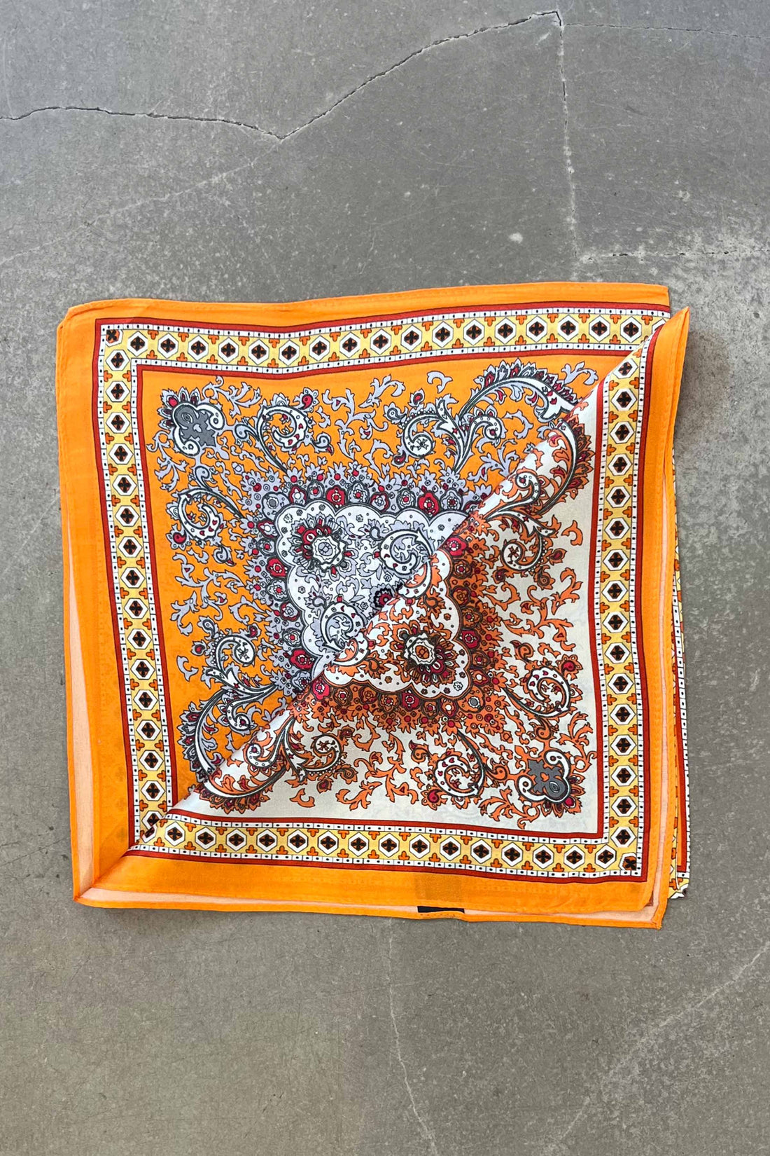 Silk scarf orange/yellow/nude paisley