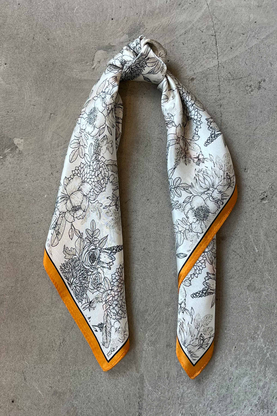 Silk scarf cream black flower/orange
