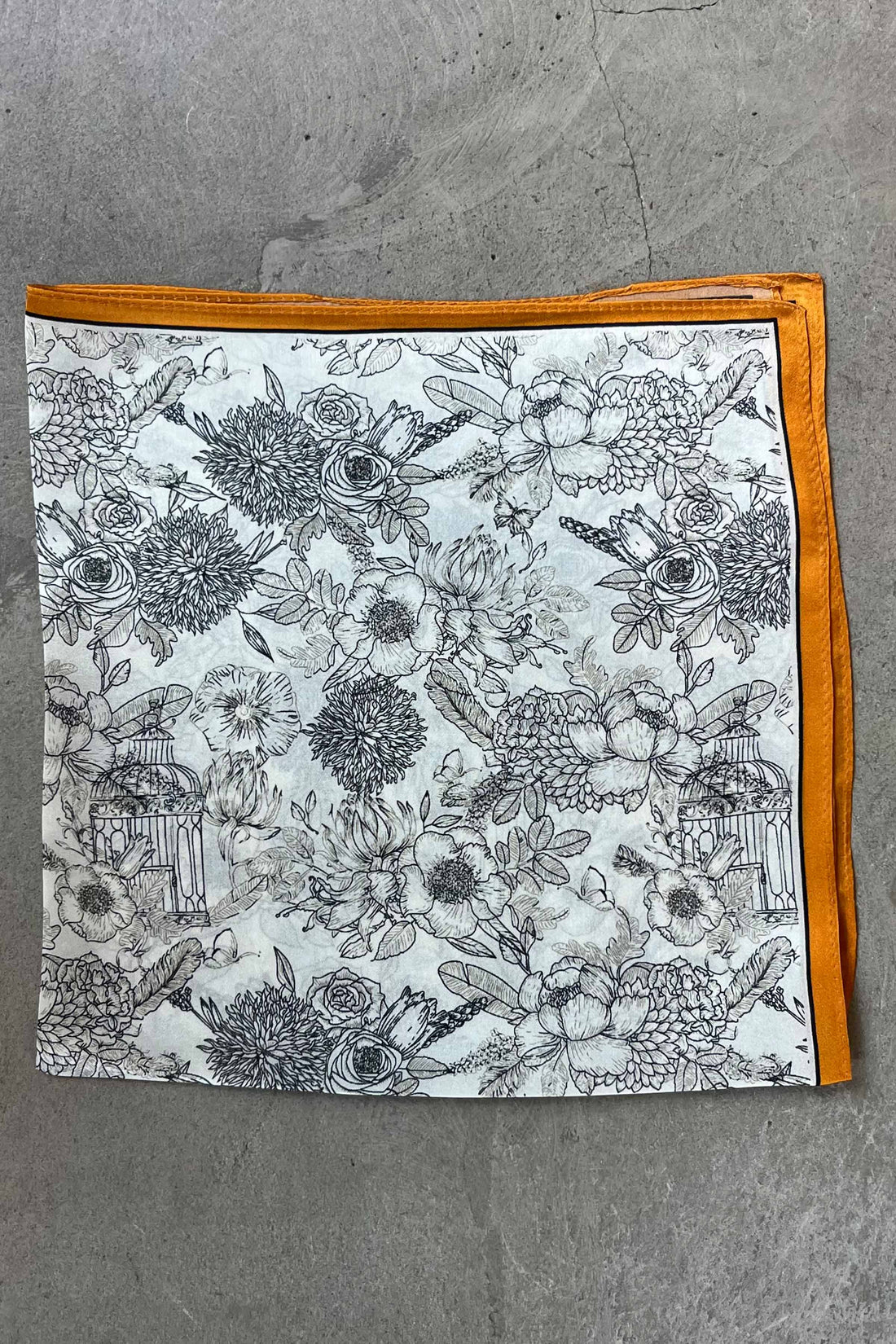 Silk scarf cream black flower/orange