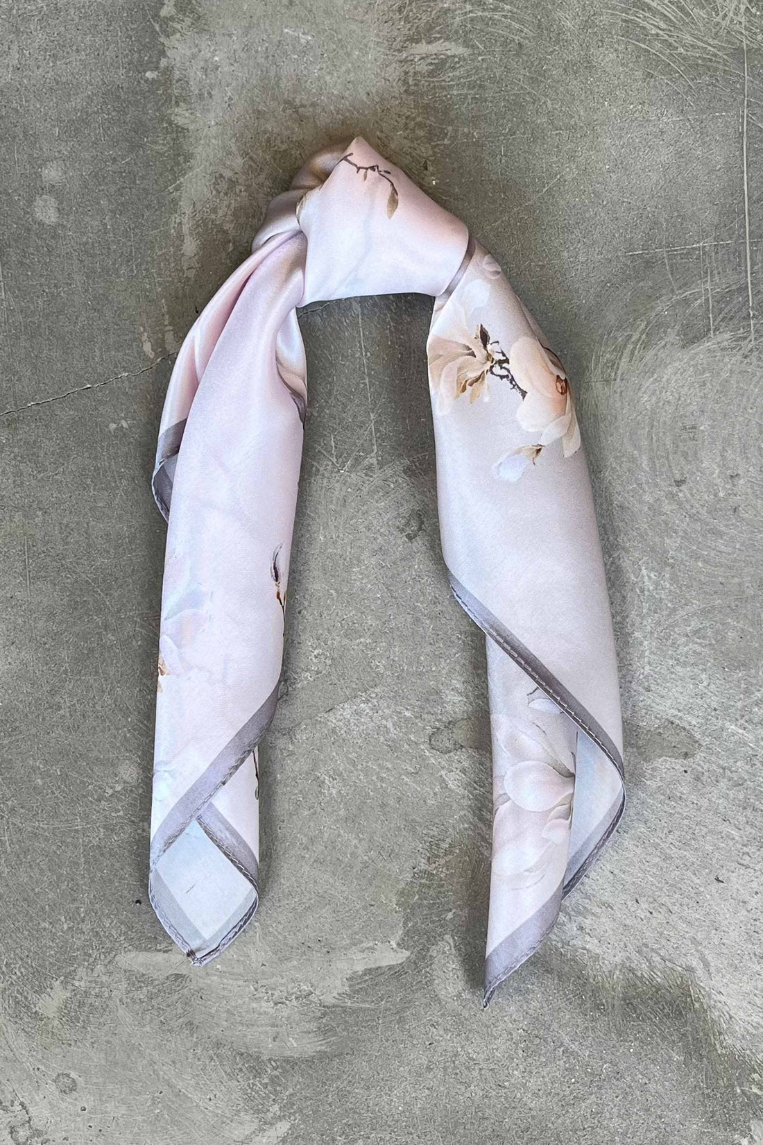 Silk scarf light lavender/grey magnolia flower