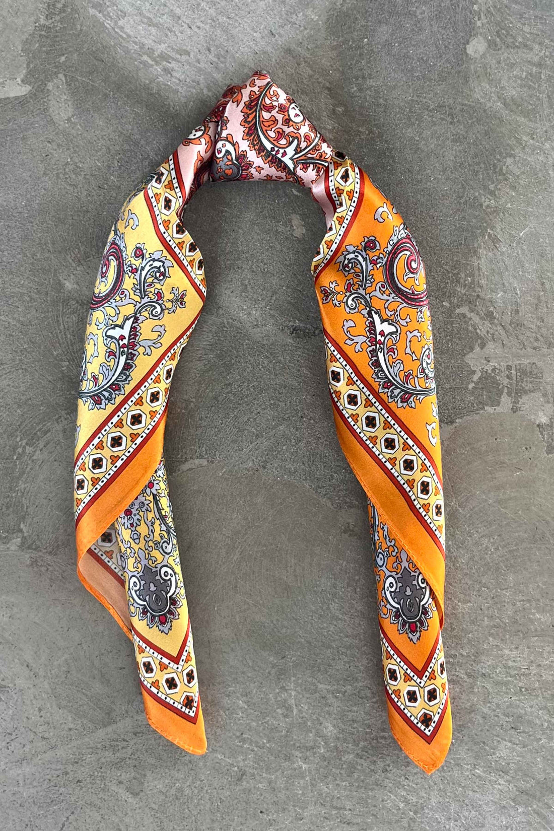 Silk scarf orange/yellow/nude paisley