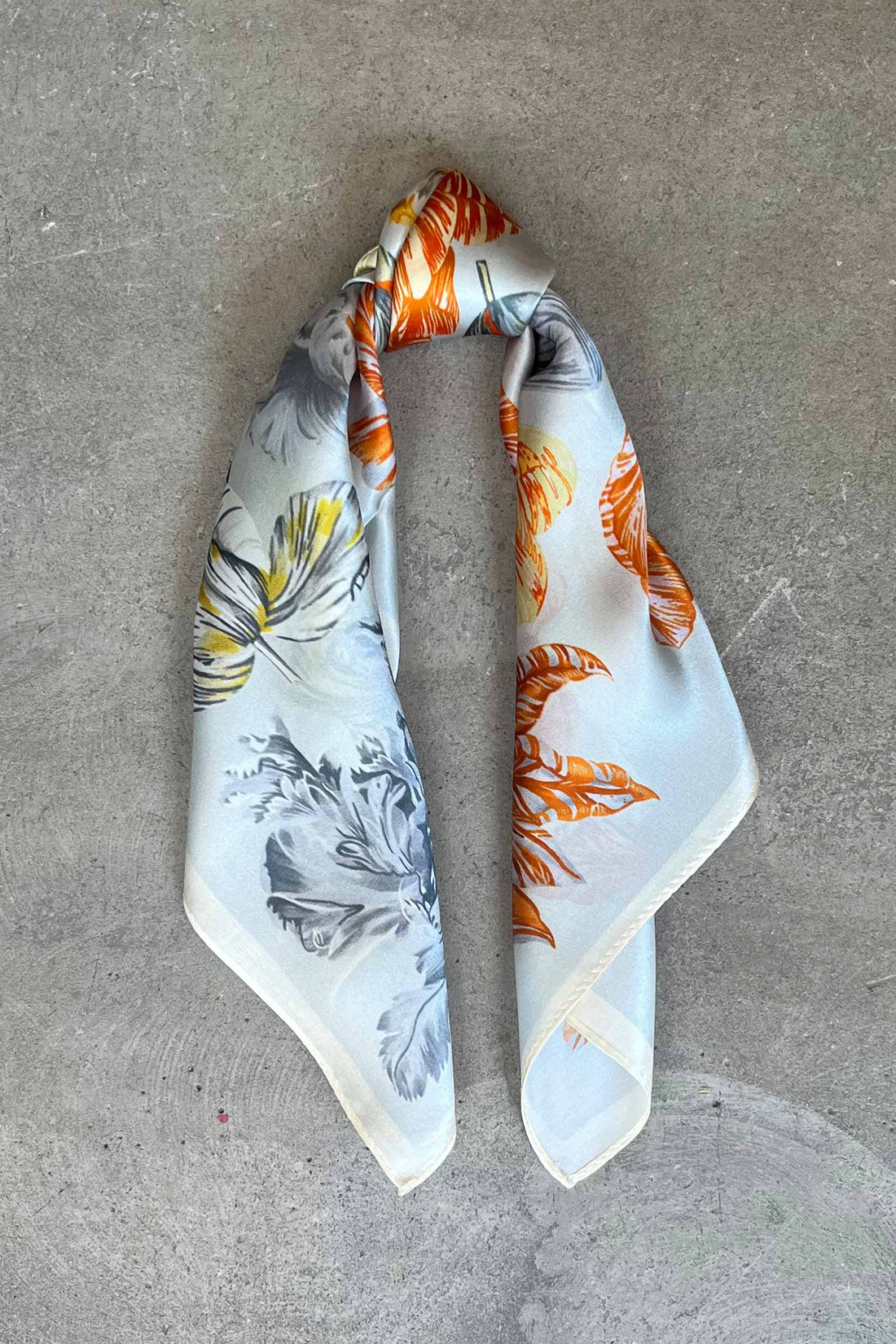 Silk scarf light blue/orange flowers