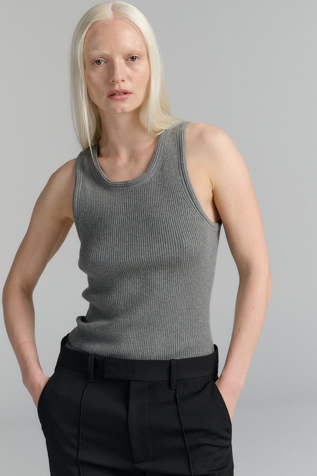 Rhea rib tank cotton/cashmere grey