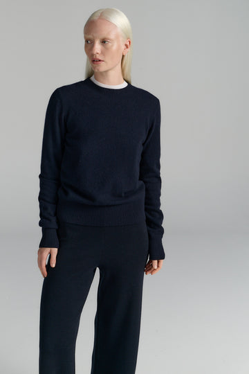 Rhea merino/cashmere crew neck navy